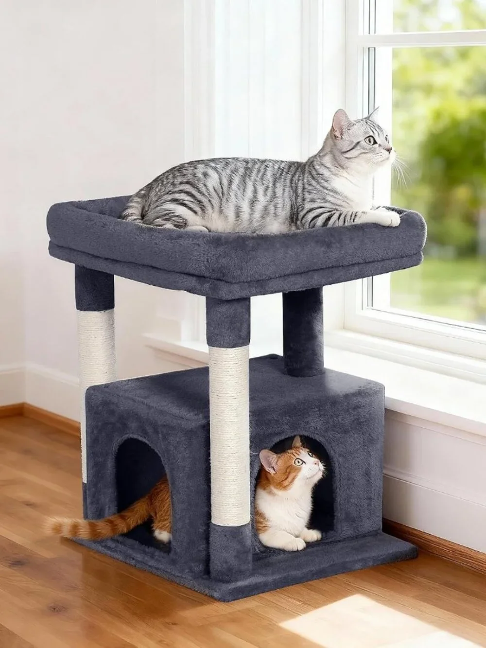 Large Cat Tree with Scratching Post & 2-Door Condo, Easy Clean, Dark Gray